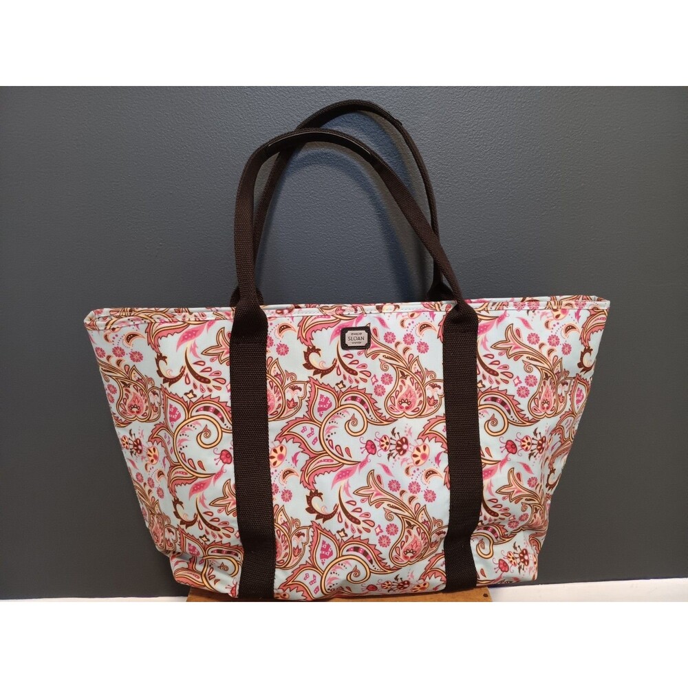 Emilie Sloan Seattle Shoulder Tote Bag Pockets Paisley Floral Pink Brown EUC